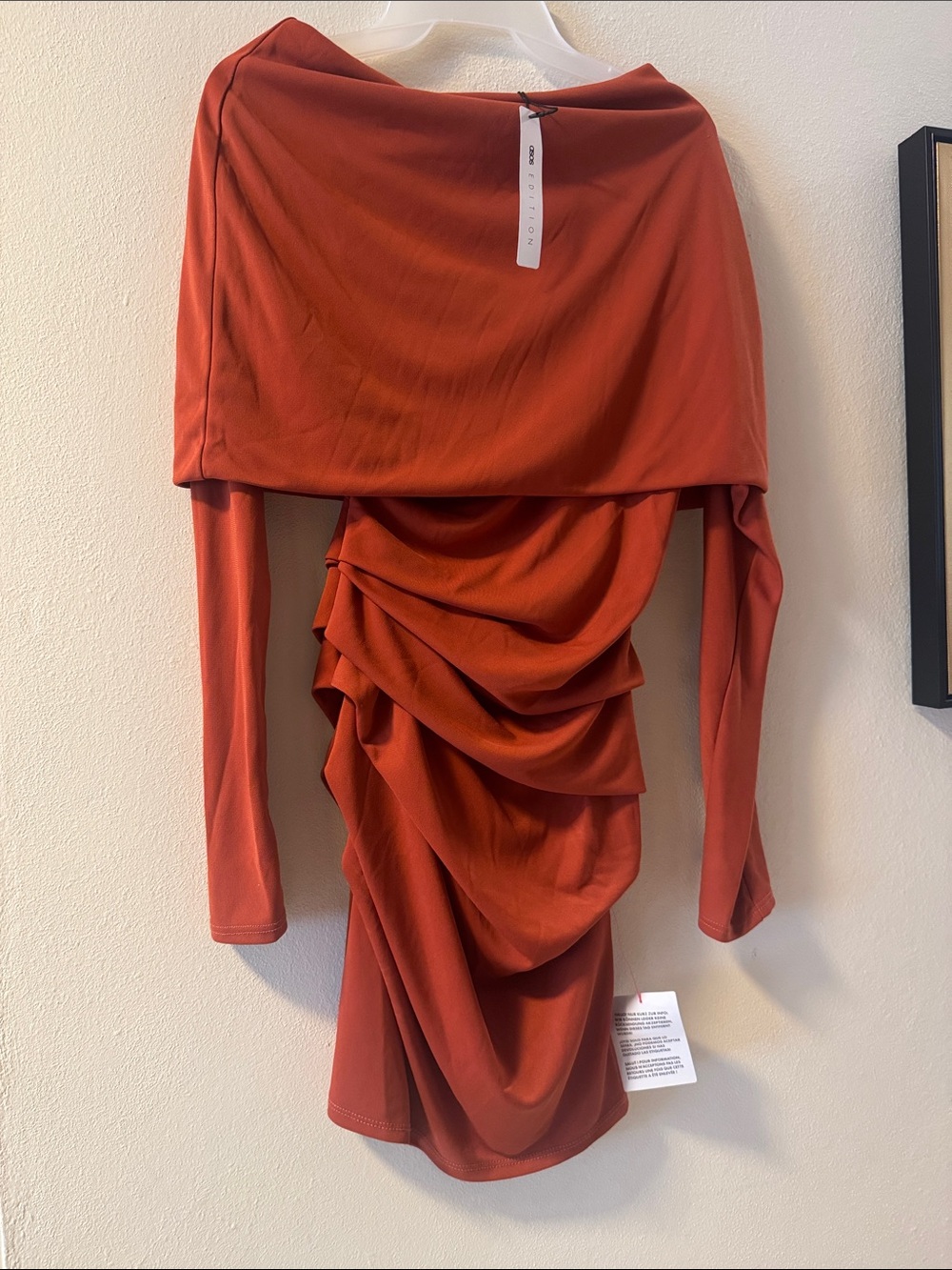 ASOS Rust Red Draped Off-Shoulder Mini Dress